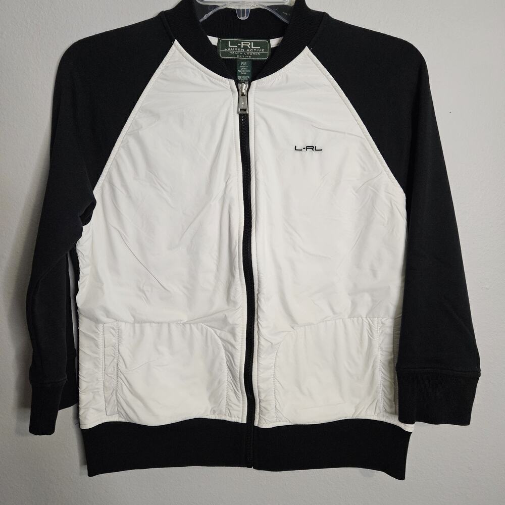 Lauren RL Active Sport Womens Coloedblock Jacket Black White Petite Size PM